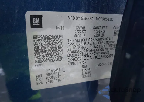 2019 Chevrolet Colorado Lt z USA, uszkodzony, nr VIN 1GCGTCEN1K1296509